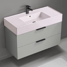 Floating Bathroom Vanity, Modern, 40 inch, Pink Ceramic Sink
